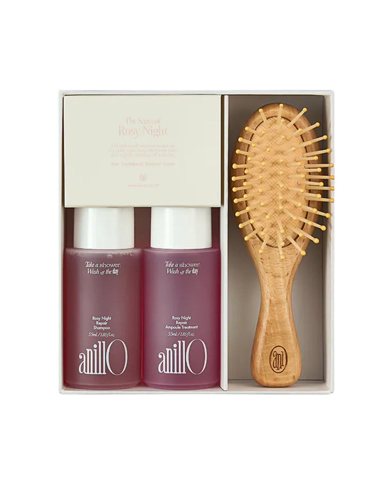 AnillO Rosy Night Repair Hair & Brush Set – plaukų priežiūros rinkinys su šepečiu AnillO Rosy Night Repair Hair & Brush Set – plaukų priežiūros rinkinys su šepečiu - Image 1